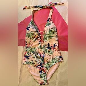 NWT, Gottex Swimsuit, Size 10, Pink with tropical print.